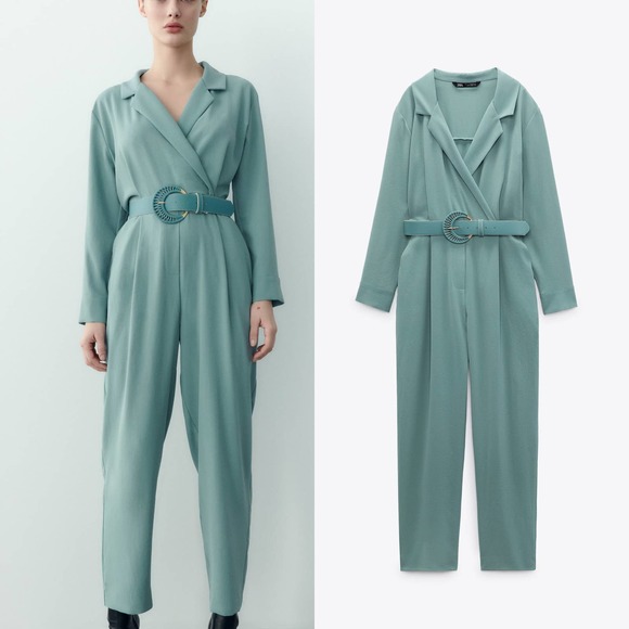 Zara Pants - ZARA LONG BELTED JUMPSUIT TURQUOISE BLUE